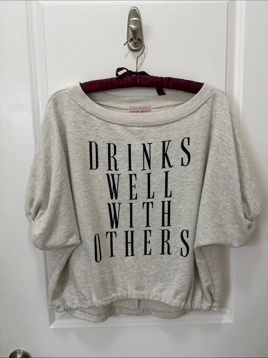 Ces Femme Tops - Ces Femme Cream Graphic Pullover "DRINKS WELL WITH OTHERS"